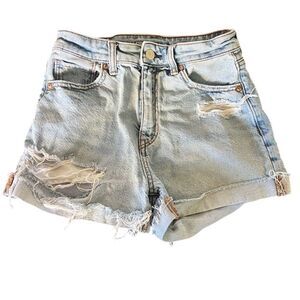 American Eagle Women's Distressed Denim Mom Shorts Blue Size 00